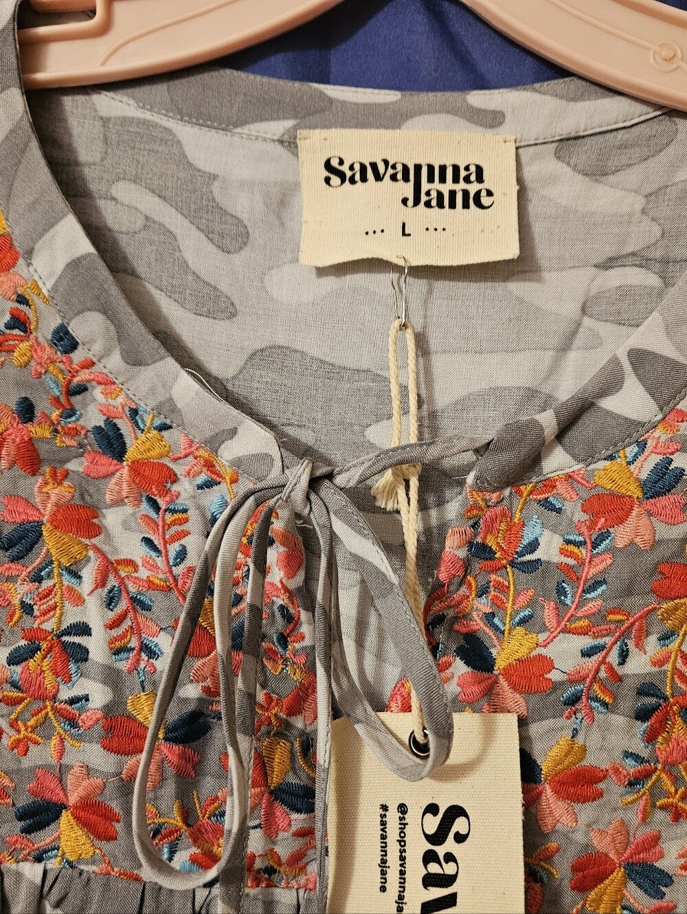 Savanna Jane Gray Camo Tunic with Bright Floral Lovely Embroidered Design - Picture 5 of 7
